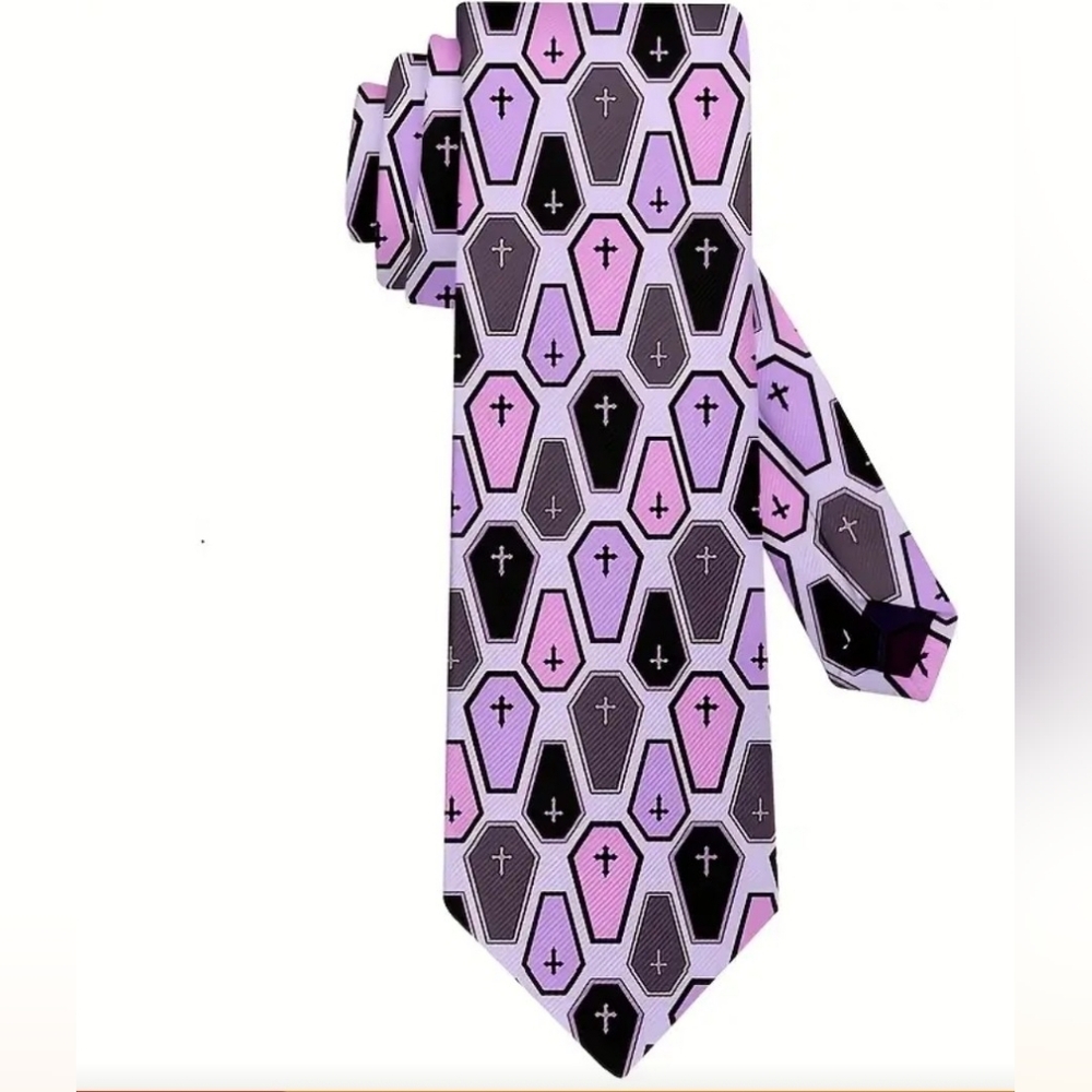 Stylish Pink and Black Coffin Pattern Tie